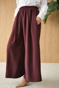 Beli Lastikli Bol Paça Kumaş Pantolon Mürdüm