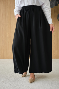Beli Lastikli Bol Paça Kumaş Pantolon Siyah
