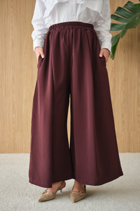 Beli Lastikli Bol Paça Kumaş Pantolon Mürdüm