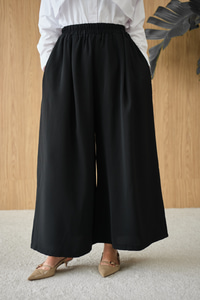 Beli Lastikli Bol Paça Kumaş Pantolon Siyah