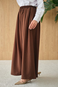 Beli Lastikli Bol Paça Kumaş Pantolon Kahverengi