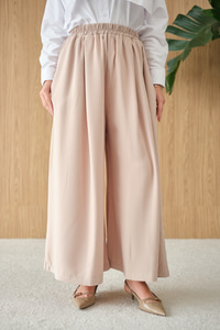 Beli Lastikli Bol Paça Kumaş Pantolon Krem