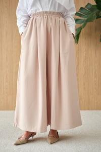 Beli Lastikli Bol Paça Kumaş Pantolon Krem