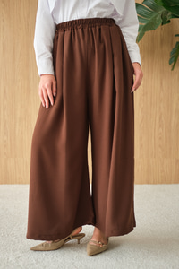 Beli Lastikli Bol Paça Kumaş Pantolon Kahverengi