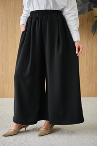 Beli Lastikli Bol Paça Kumaş Pantolon Siyah