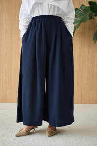 Beli Lastikli Bol Paça Kumaş Pantolon Lacivert