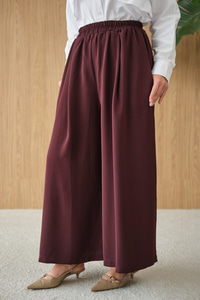 Beli Lastikli Bol Paça Kumaş Pantolon Mürdüm