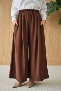 Beli Lastikli Bol Paça Kumaş Pantolon Kahverengi