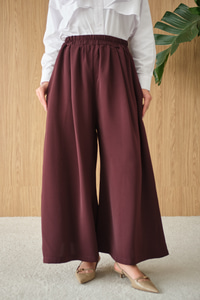 Beli Lastikli Bol Paça Kumaş Pantolon Mürdüm