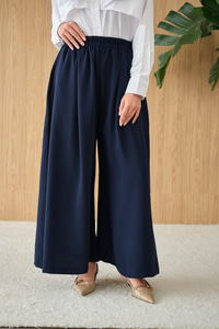Beli Lastikli Bol Paça Kumaş Pantolon Lacivert