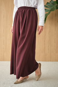 Beli Lastikli Bol Paça Kumaş Pantolon Mürdüm