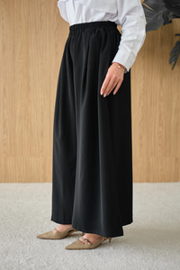 Beli Lastikli Bol Paça Kumaş Pantolon Siyah