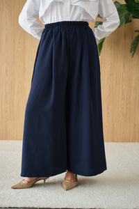 Beli Lastikli Bol Paça Kumaş Pantolon Lacivert