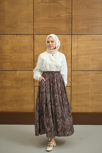 Beli Lastikli Cep Detay Etnik Desen Etek Bordo