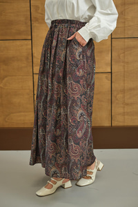 Beli Lastikli Cep Detay Etnik Desen Etek Bordo