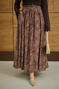 Beli Lastikli Cep Detay Etnik Desen Etek Kahverengi