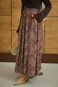 Beli Lastikli Cep Detay Etnik Desen Etek Kahverengi