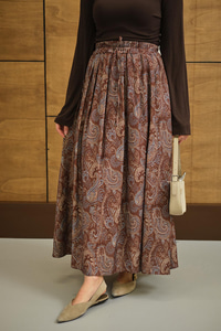 Beli Lastikli Cep Detay Etnik Desen Etek Kahverengi