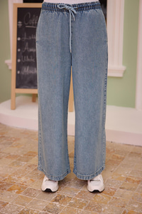 Beli Lastikli Cepli Bol Paça Pantolon Buz Mavi