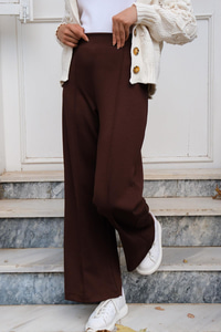 Beli Lastikli Çimalı İspanyol Paça Pantolon  Acı Kahve