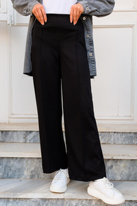 Beli Lastikli Çimalı İspanyol Paça Pantolon  Siyah