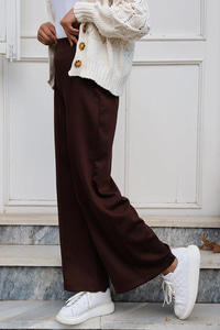 Beli Lastikli Çimalı İspanyol Paça Pantolon  Acı Kahve