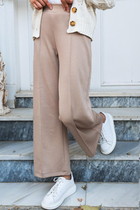 Beli Lastikli Çimalı İspanyol Paça Pantolon  Camel