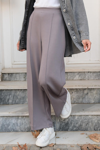 Beli Lastikli Çimalı İspanyol Paça Pantolon  Gri