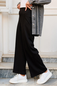Beli Lastikli Çimalı İspanyol Paça Pantolon  Siyah