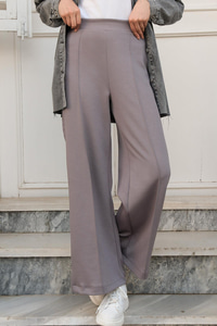 Beli Lastikli Çimalı İspanyol Paça Pantolon  Gri