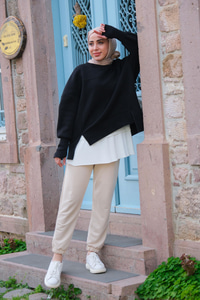 Beli Lastikli Eşofman  Krem