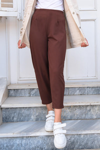 Beli Lastikli Havuç Paça Pantolon Acı Kahve