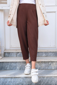 Beli Lastikli Havuç Paça Pantolon Acı Kahve