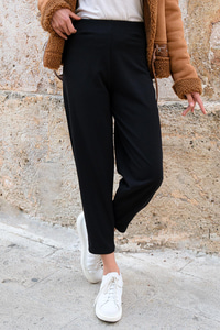 Beli Lastikli Havuç Paça Pantolon Siyah