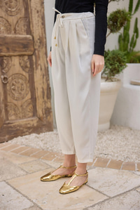 Beli Lastikli  Havuç Pantolon Beyaz