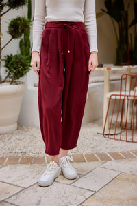 Beli Lastikli  Havuç Pantolon Bordo