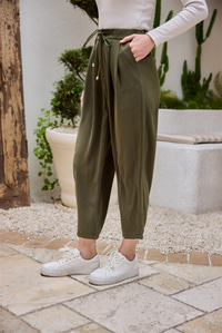 Beli Lastikli  Havuç Pantolon Haki Yeşil