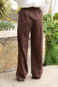 Beli Lastikli Keten Pantolon Kahverengi