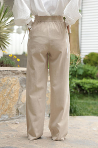 Beli Lastikli Keten Pantolon Krem