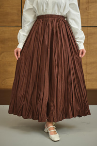 Beli Lastikli Kırışık Detay Etek Acı Kahve