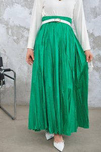 Beli Lastikli Kırışık Detay Etek Açık Yeşil