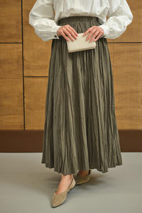 Beli Lastikli Kırışık Detay Etek Haki Yeşil