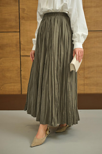 Beli Lastikli Kırışık Detay Etek Haki Yeşil