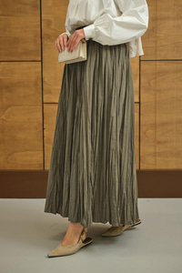 Beli Lastikli Kırışık Detay Etek Haki Yeşil