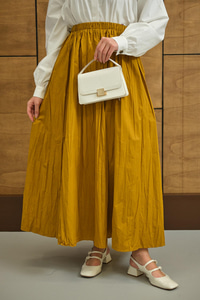 Beli Lastikli Kırışık Detay Etek Hardal