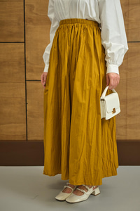 Beli Lastikli Kırışık Detay Etek Hardal