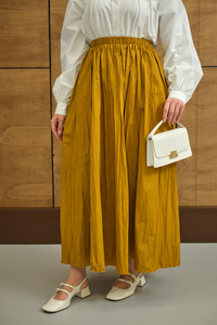 Beli Lastikli Kırışık Detay Etek Hardal