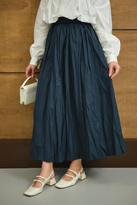 Beli Lastikli Kırışık Detay Etek İndigo Mavi