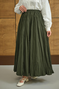 Beli Lastikli Kırışık Detay Etek Koyu Yeşil