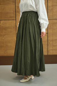 Beli Lastikli Kırışık Detay Etek Koyu Yeşil